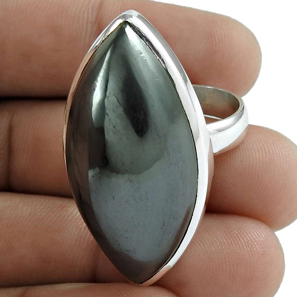 Woman Gift Natural Gun Metal Cocktail Boho Ring Size 9 925 Silver C16