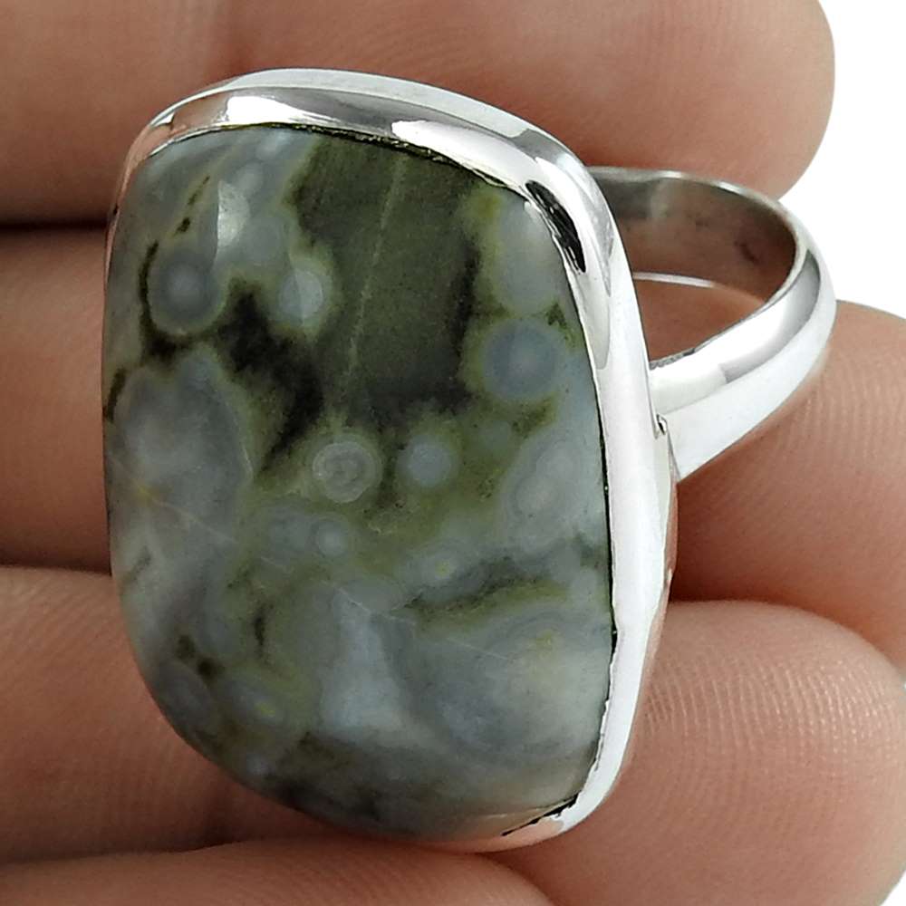 Woman Gift 925 Silver Natural Ocean Jasper Cocktail Ring Size 8 D16