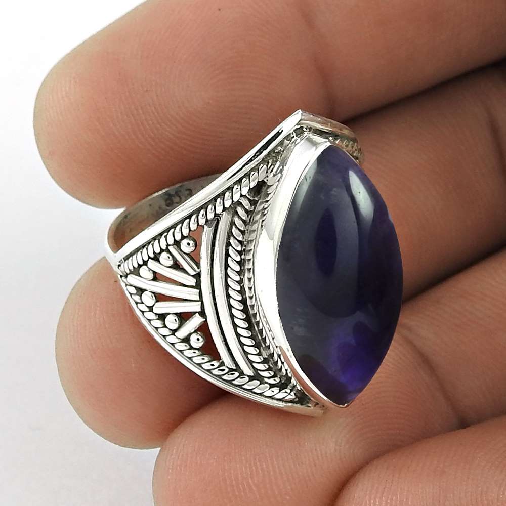 Gift For Her Natural Amethyst Solitaire Tribal Ring Size 7 925 Silver K25