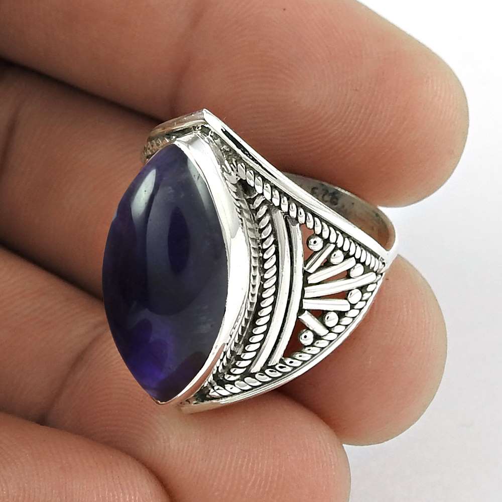 Natural Amethyst Solitaire Tribal Ring Size 6.5 925 Silver For Women F25