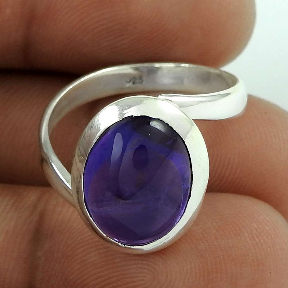 Gift For Her Natural Amethyst Solitaire Tribal Ring Size 8 925 Silver I10
