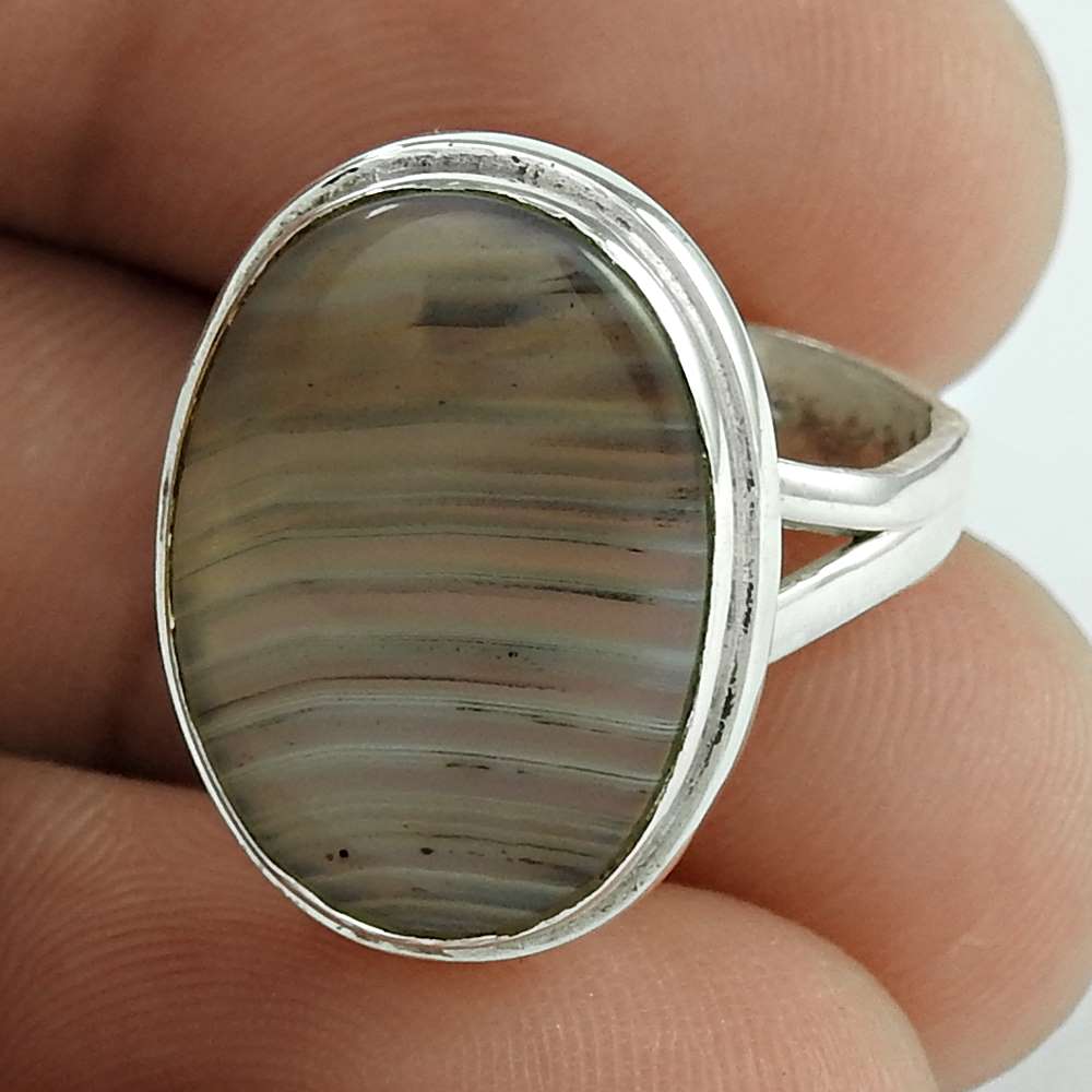 Gift For Her Natural Botswana Agate Solitaire Ethnic Ring Size 5 925 Silver E5