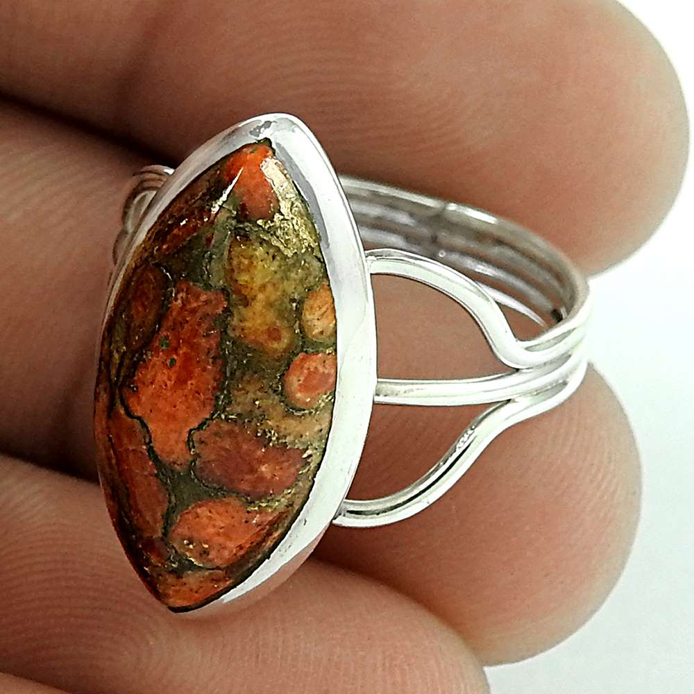 Natural Turquoise Gemstone Solitaire Boho Ring Size 7.5 925 Sterling Silver H9
