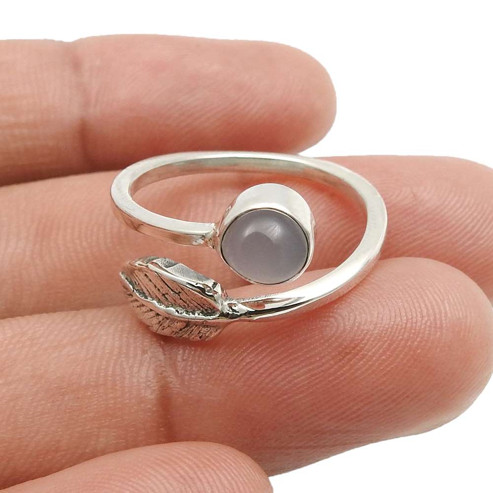 Gift For Her 925 Silver Natural Labradorite Cocktail Leaf Adjustable Ring J14