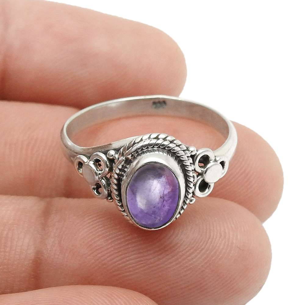 Natural Labradorite Gemstone 925 Silver Cocktail Ring Size 7 For Girls D3