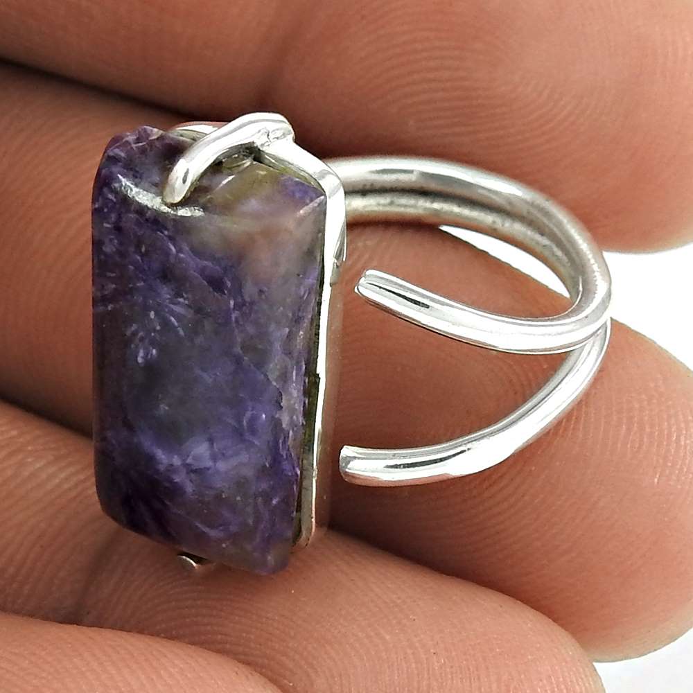 Gift For Her 925 Silver Natural Charoite Solitaire Tribal Ring Size 5.5 X19