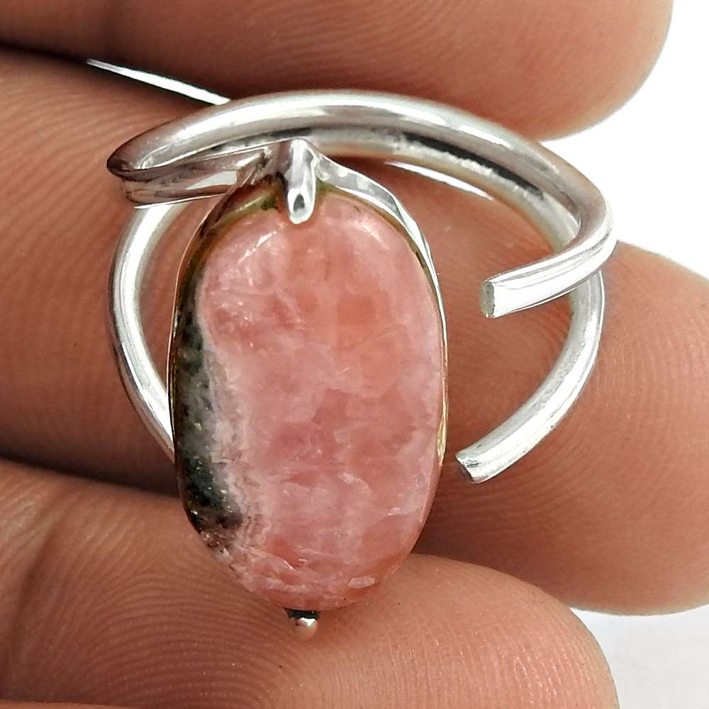Natural Rhodochrosite Gemstone Statement Tribal Pink Ring Size 7 925 Silver U14