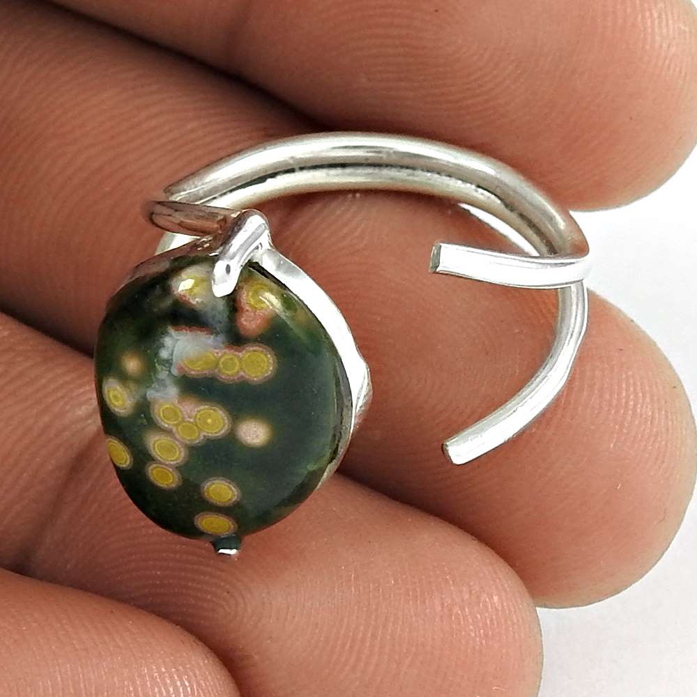 Natural Ocean Jasper 925 Silver Cocktail Tribal Ring Size 6.5 For Girls O7