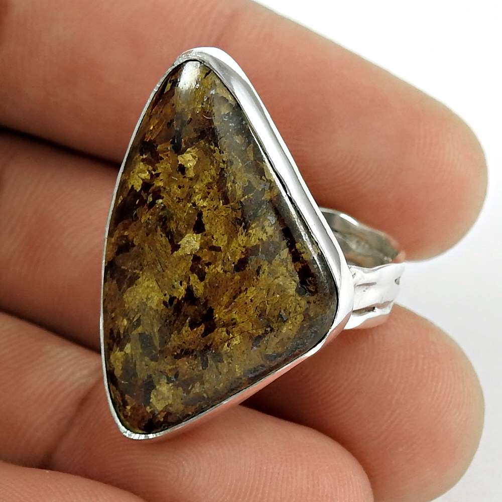 Gift For Women Cocktail Tribal Ring Size 8 925 Silver Natural Bronzite T21