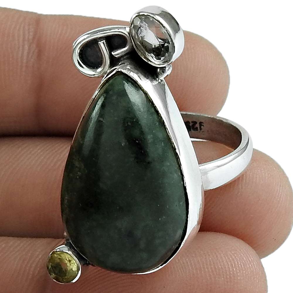 Woman Gift Cocktail Bohemian Ring Size 8 925 Silver Natural Jasper W38