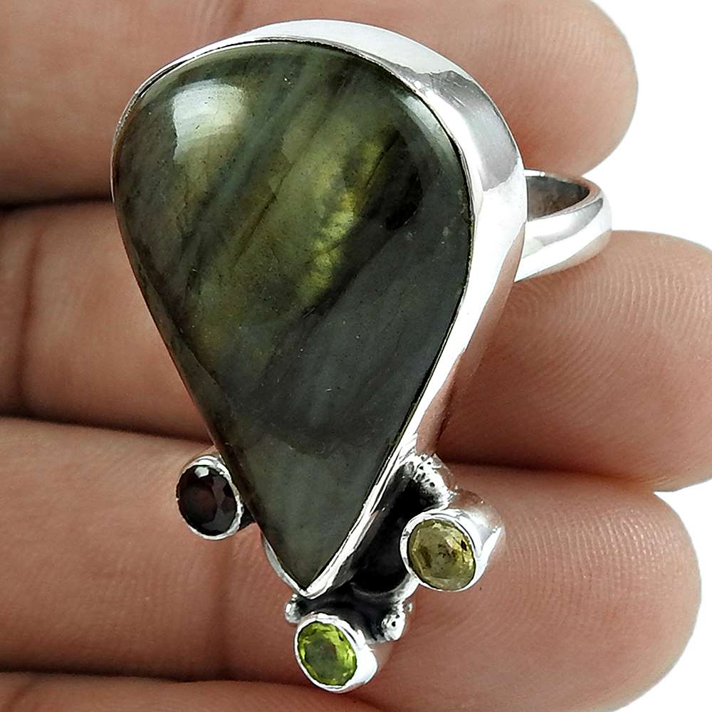 Woman Gift Natural Labradorite Cocktail Ring Size 7 925 Sterling Silver D21