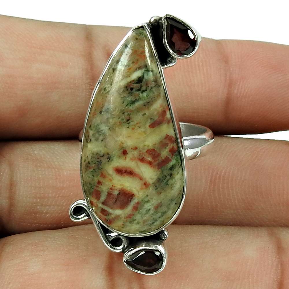 Natural Jasper Gemstone Statement Boho Ring Size 8 925 Silver For Girls C19