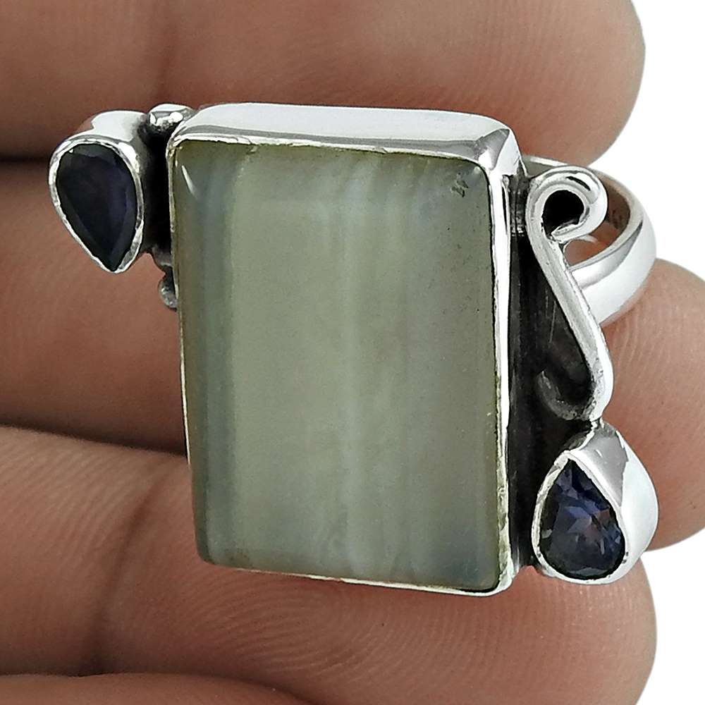 Natural Agate Gemstone Cocktail Tribal Ivory Ring Size 7 925 Sterling Silver J8
