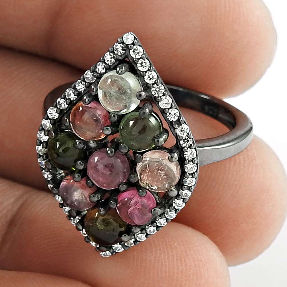 Designer Silver Jewelry 925 Sterling Silver Tourmaline Gemstone & CZ Ring