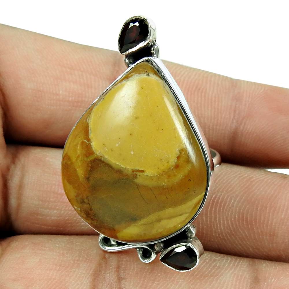 Natural Mookaite Gemstone Solitaire Boho Ring Size 8.5 925 Silver For Girls J20