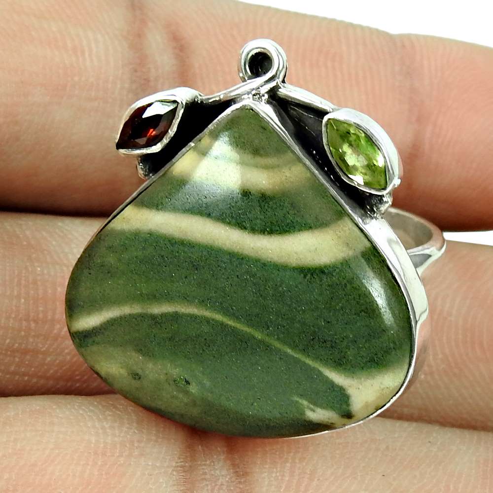 Natural Jasper Gemstone Solitaire Boho Ring Size 9 925 Sterling Silver L20