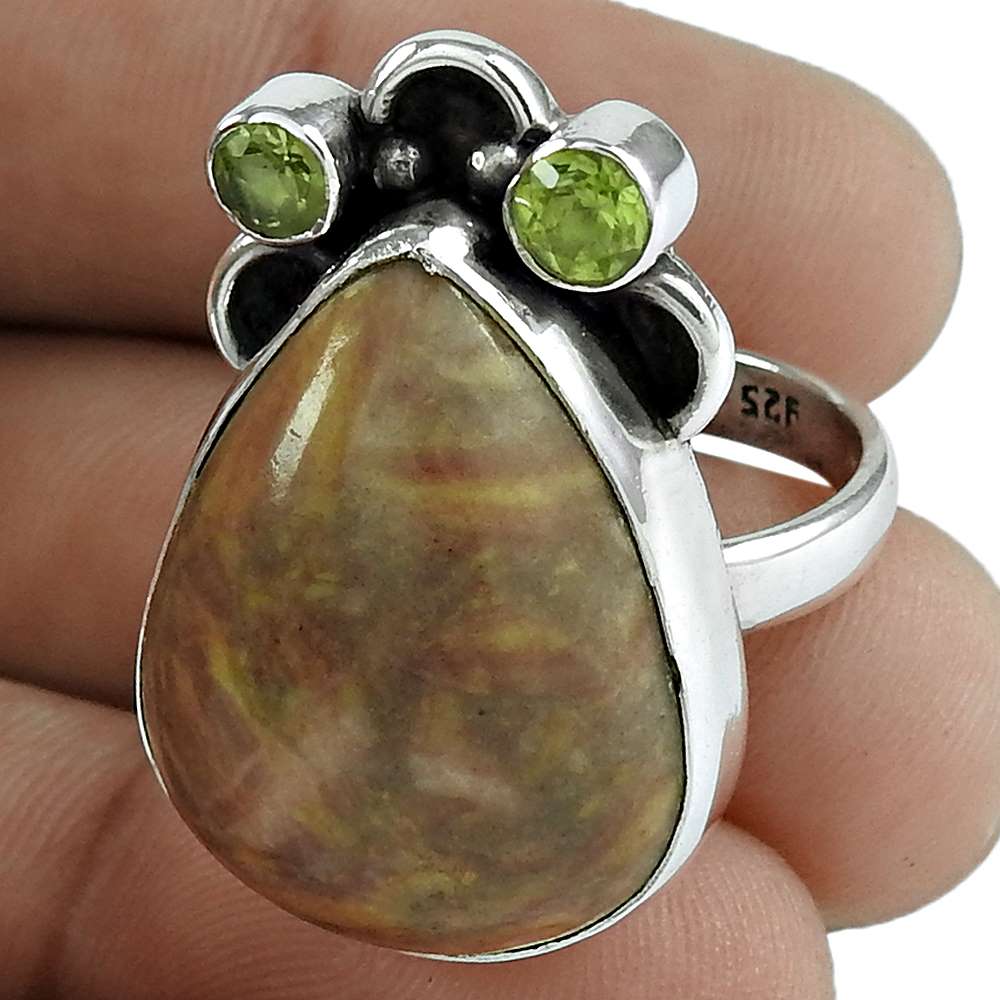 Natural Doinestic Jasper Statement Ethnic Ring Size 8.5 925 Silver For Women I25