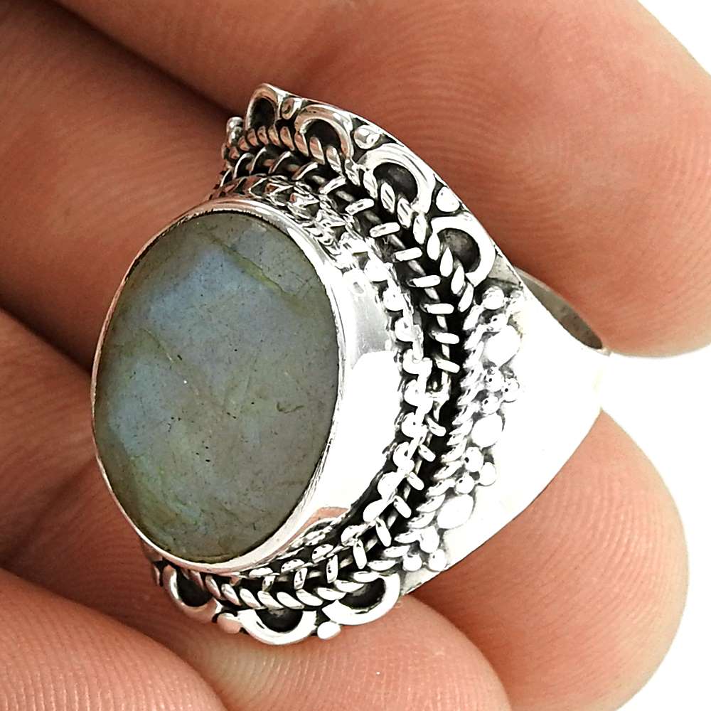 Woman Gift Natural Labradorite Cocktail Ring Size 7 925 Sterling Silver G18