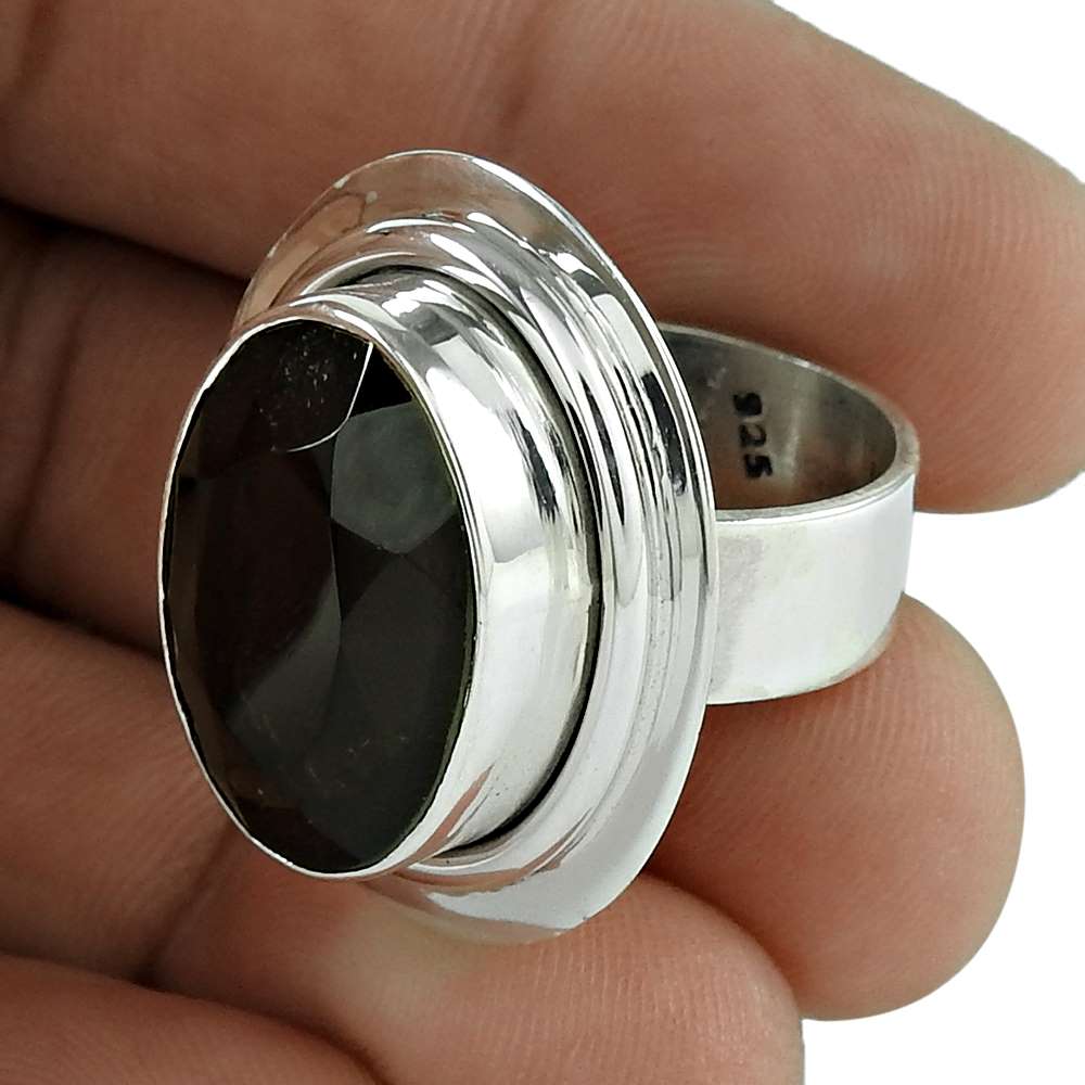 Woman Gift Natural Smoky Quartz Cocktail Ring Size 6.5 925 Silver D21