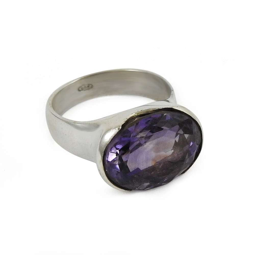 Woman Gift 925 Silver Natural Amethyst Solitaire Ring Size 8 K21