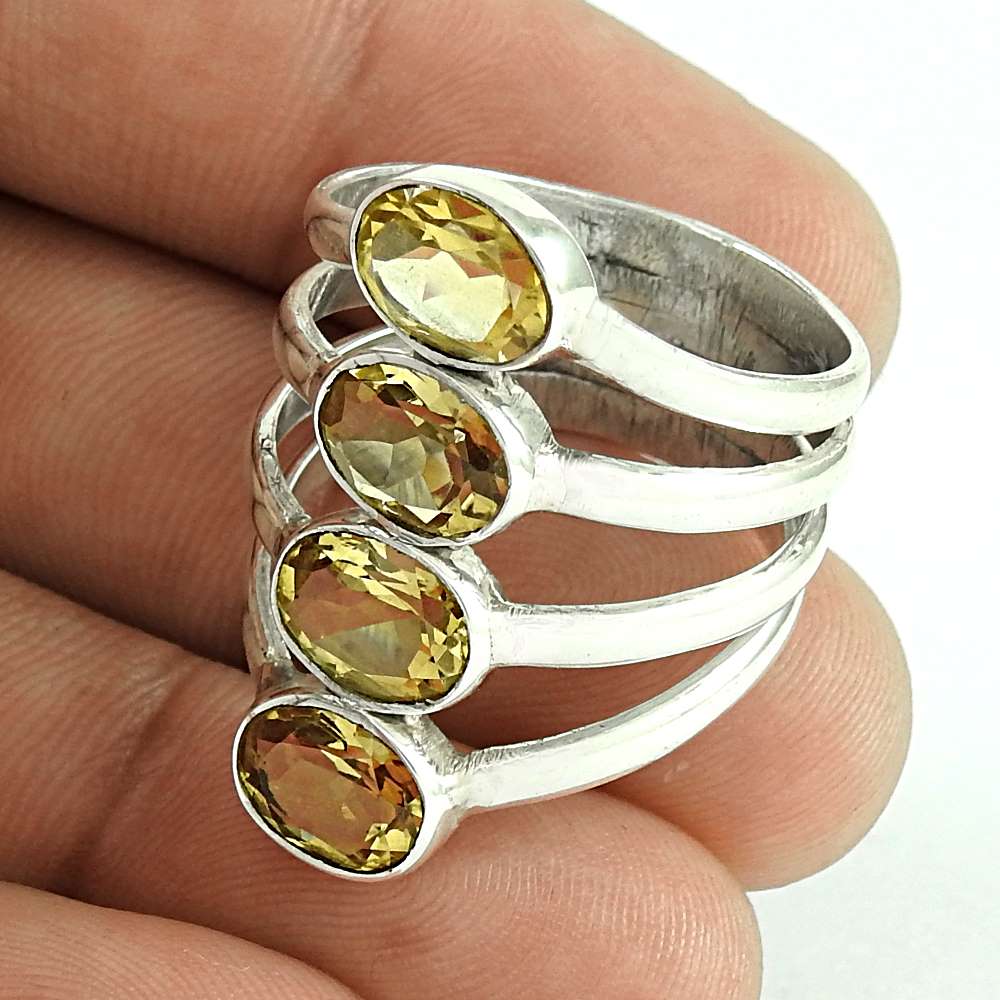 Woman Gift Natural Citrine Cocktail Ring Size 8.5 925 Sterling Silver I25