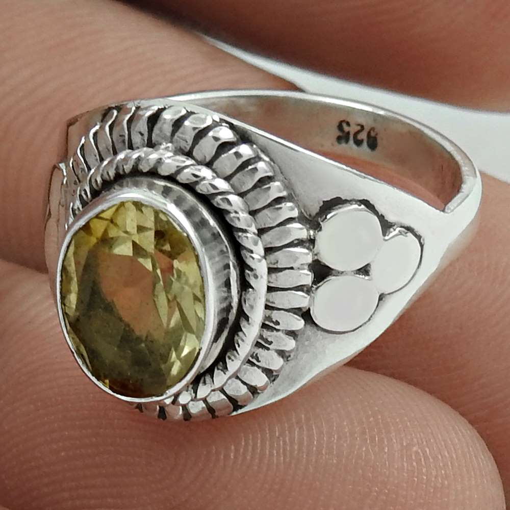 Natural Citrine Gemstone Statement Christmas Gift Ring Size 6.5 925 Silver T14