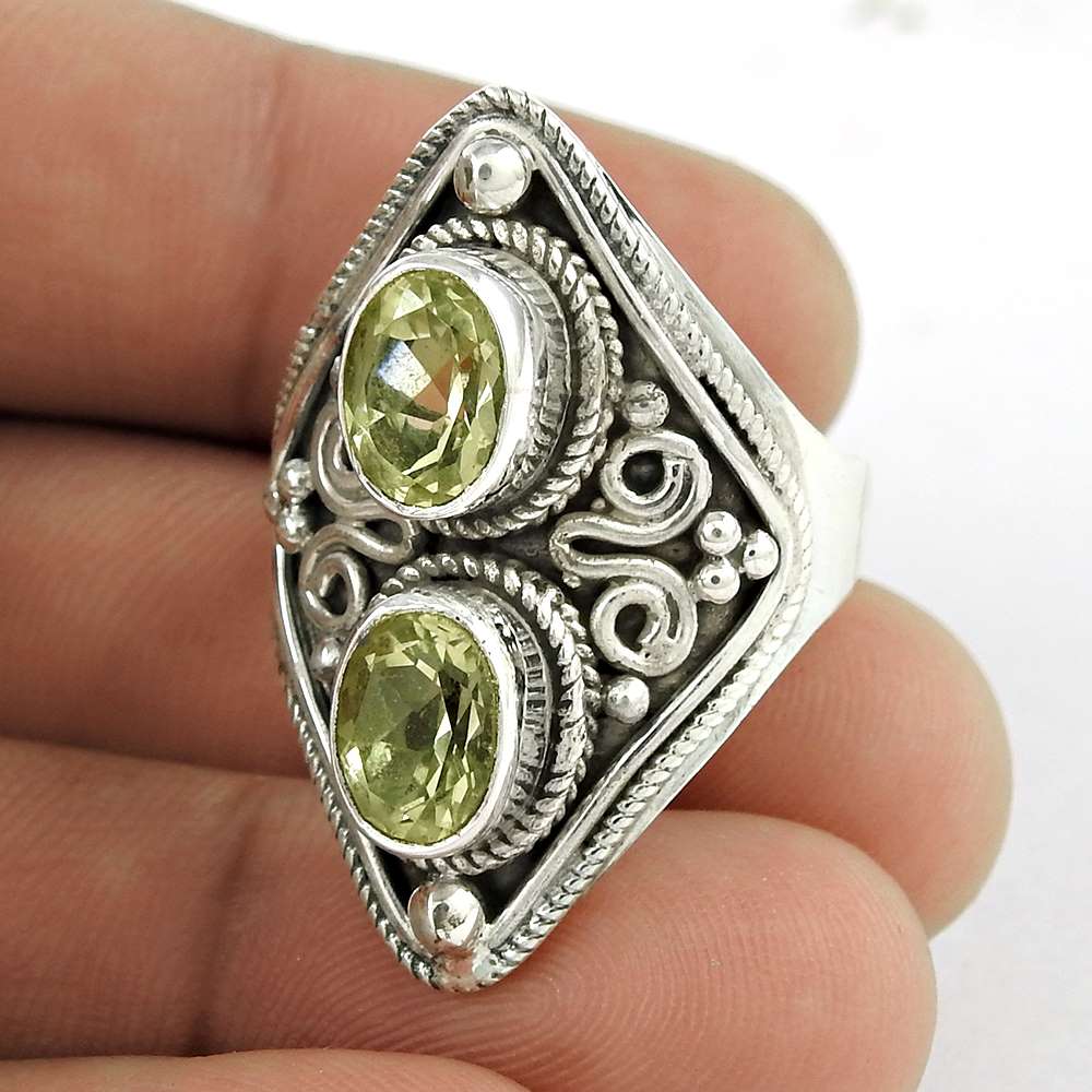 Natural Lemon Quartz Gemstone 925 Silver Statement Ring Size 10 For Women I22