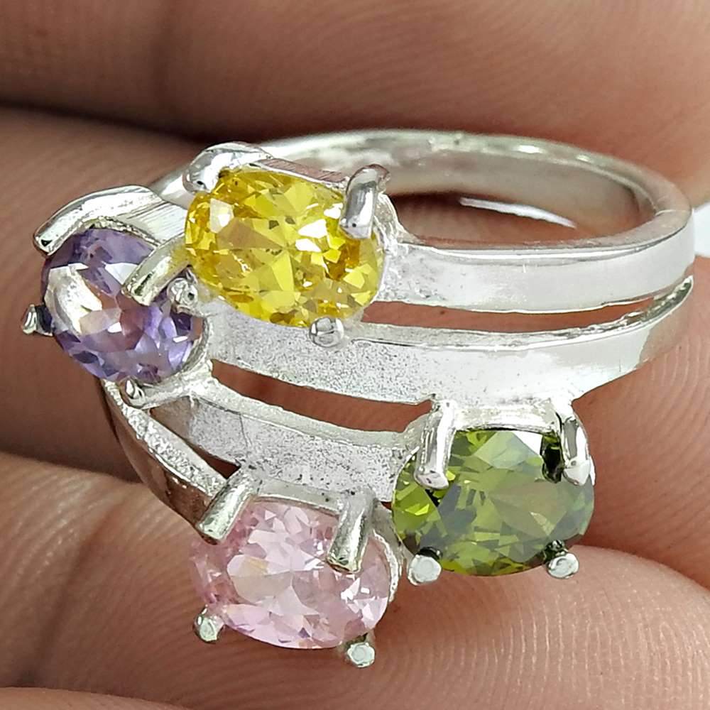 Christmas Gift 925 Silver Natural Cubic Zirconia Wedding Ring Size 8 U14