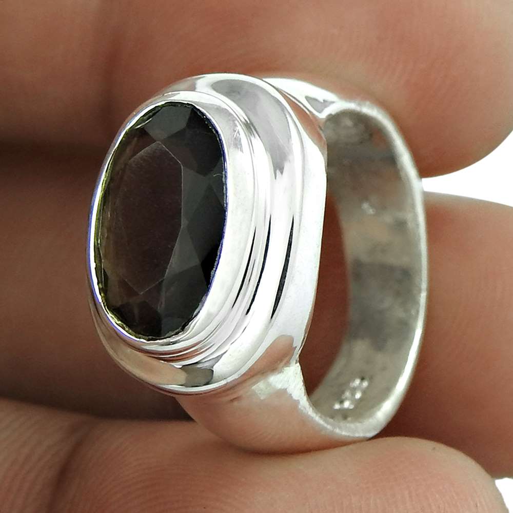Woman Gift Solitaire Boho Ring Size 5 925 Silver Natural Smoky Quartz A23