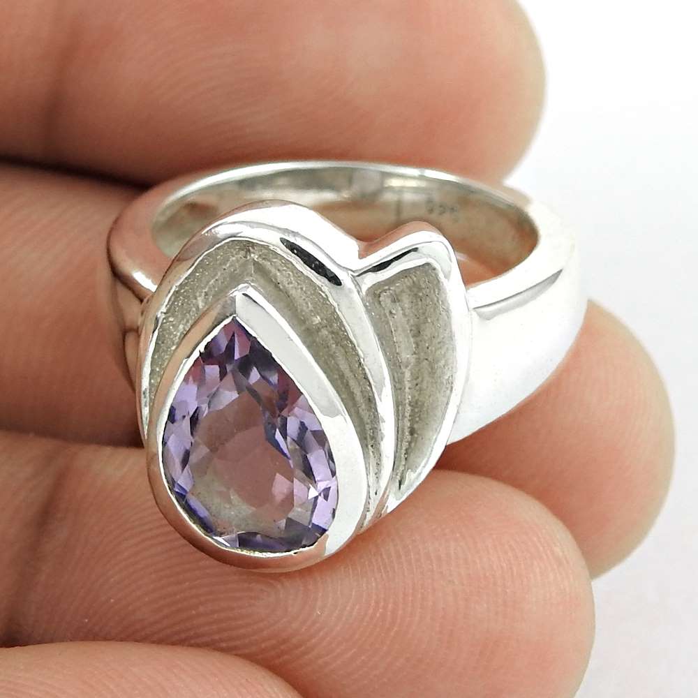 Woman Gift Natural Amethyst Gemstone Ring Size 7 925 Sterling Silver K26
