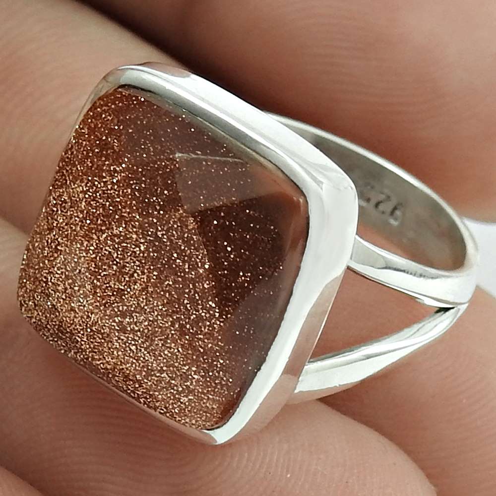 Christmas Gift 925 Sterling Silver Natural Sunstone Solitaire Ring Size 8 C32