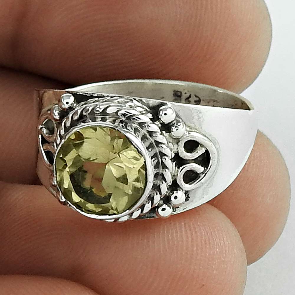 Woman Gift Solitaire Ethnic Ring Size 7.5 925 Silver Natural Citrine I45