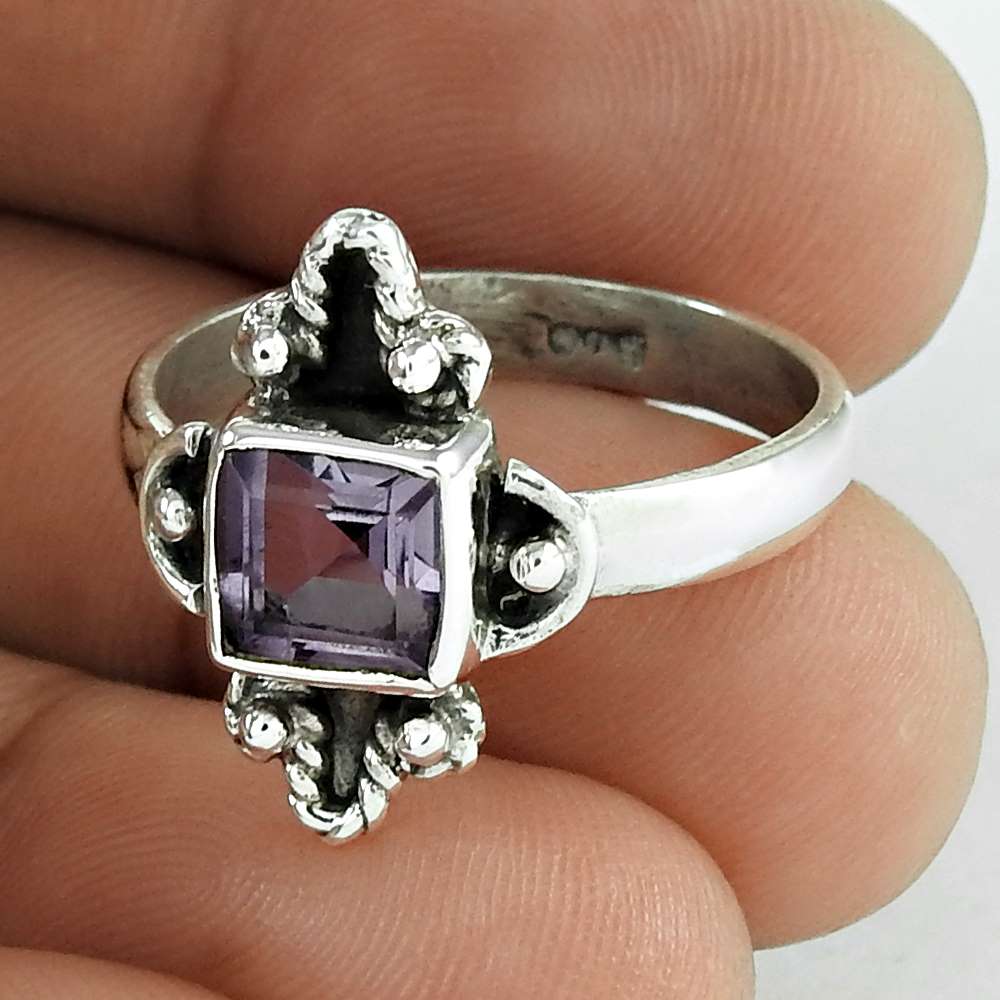 Woman Gift Natural Amethyst Statement Vintage Ring Size 8.5 925 Silver K45