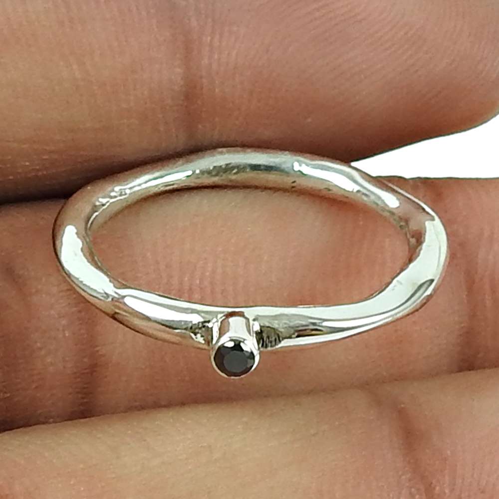 Charming Black CZ Gemstone Ring 925 Sterling Silver Vintage Jewellery