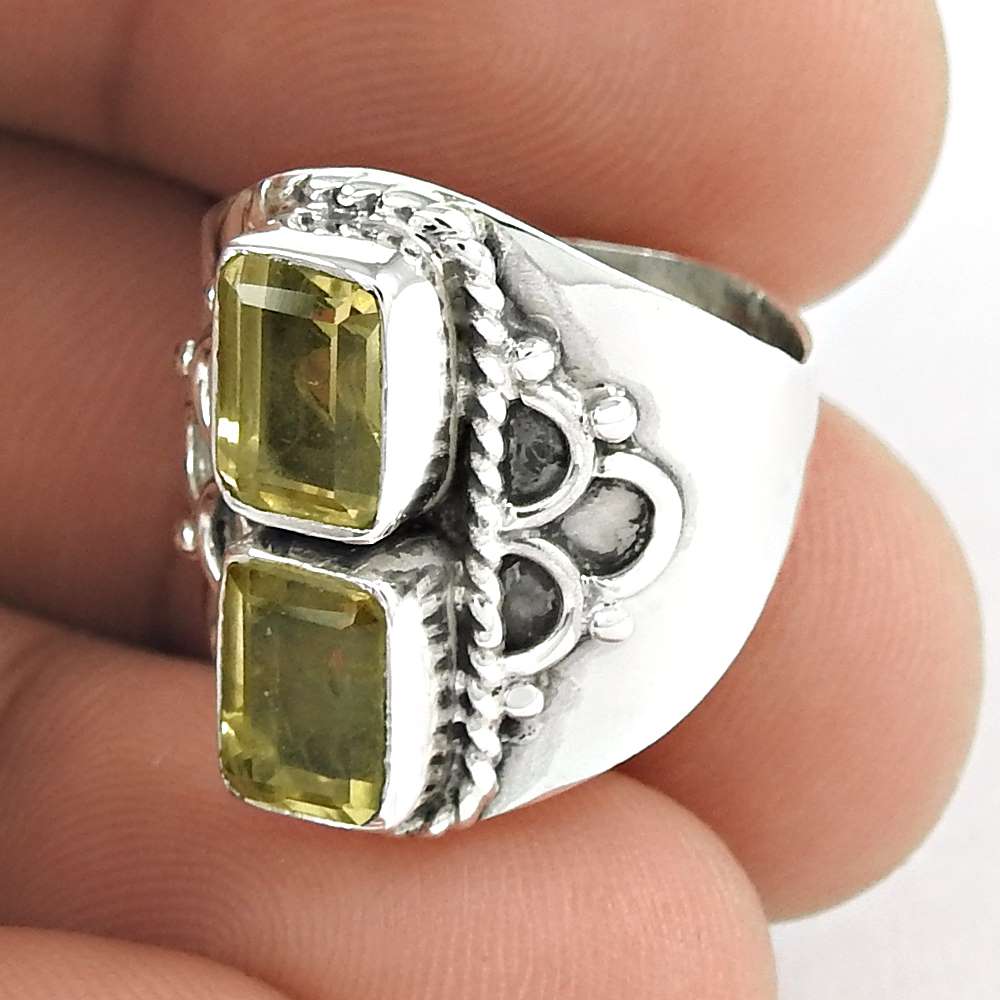 Woman Gift Citrine Gemstone 925 Silver Cocktail Boho Ring Size 4 U46