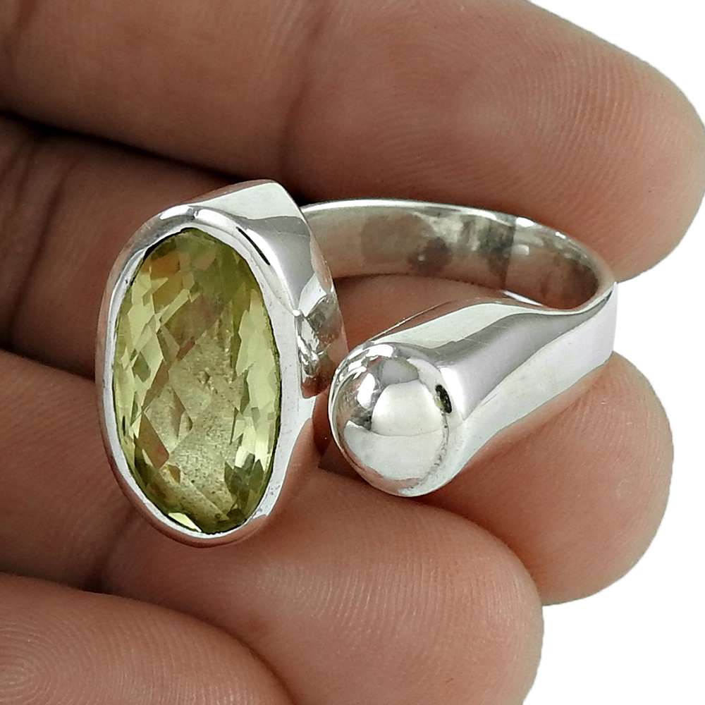 Natural Lemon Quartz Gemstone Woman Gift Ring Size 8 925 Sterling Silver C12