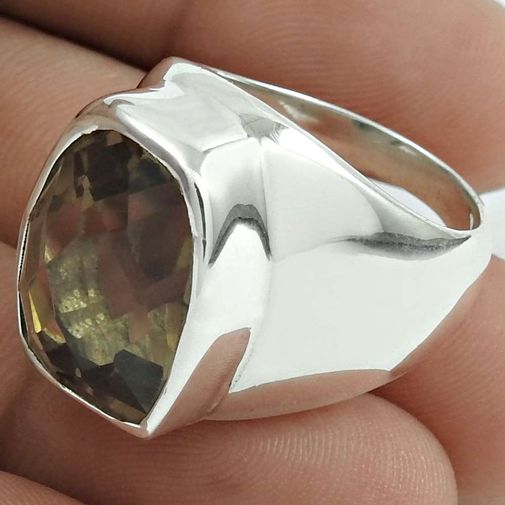 Christmas Gift Natural Smoky Quartz Statement Ring Size 8 925 Silver F33