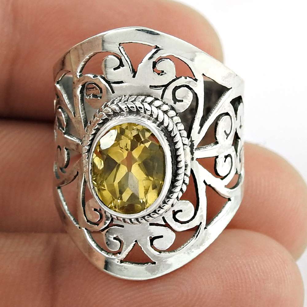 Woman Gift 925 Silver Natural Citrine Statement Ring Size 8 X23
