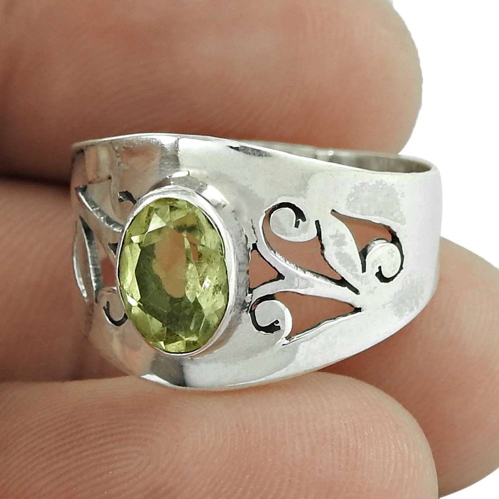 Woman Gift Lemon Quartz Gemstone Cocktail Tribal Ring Size 8 925 Silver I47