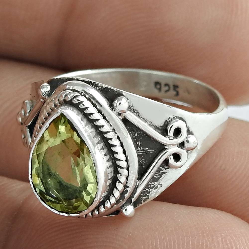 Christmas Gift 925 Silver Natural Lemon Quartz Cocktail Boho Ring Size 8 D21