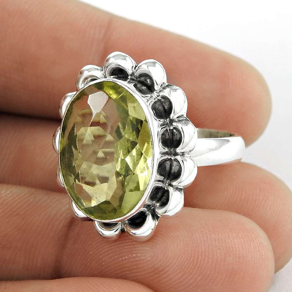 Natural Lemon Quartz Gemstone Solitaire Ring Size 8 925 Silver For Girls C24