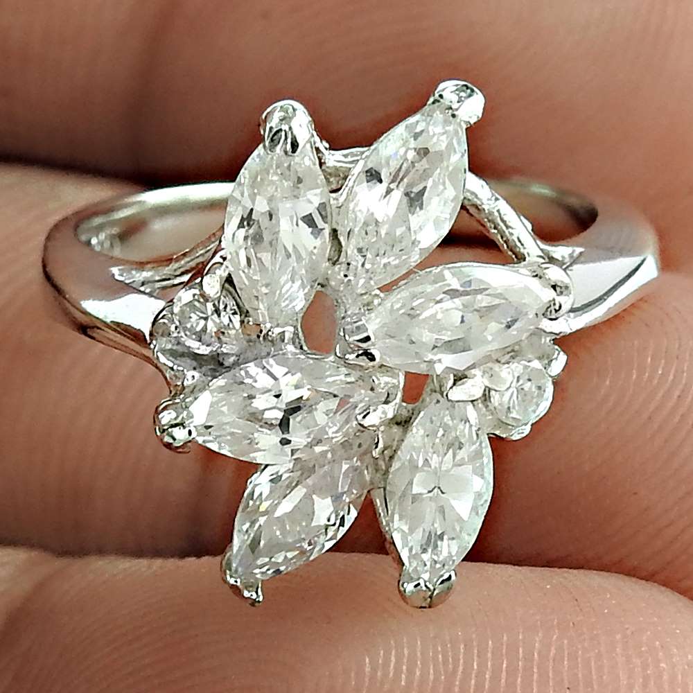 Natural Cubic Zirconia Gemstone Christmas Gift Ring Size 5 925 Silver F15