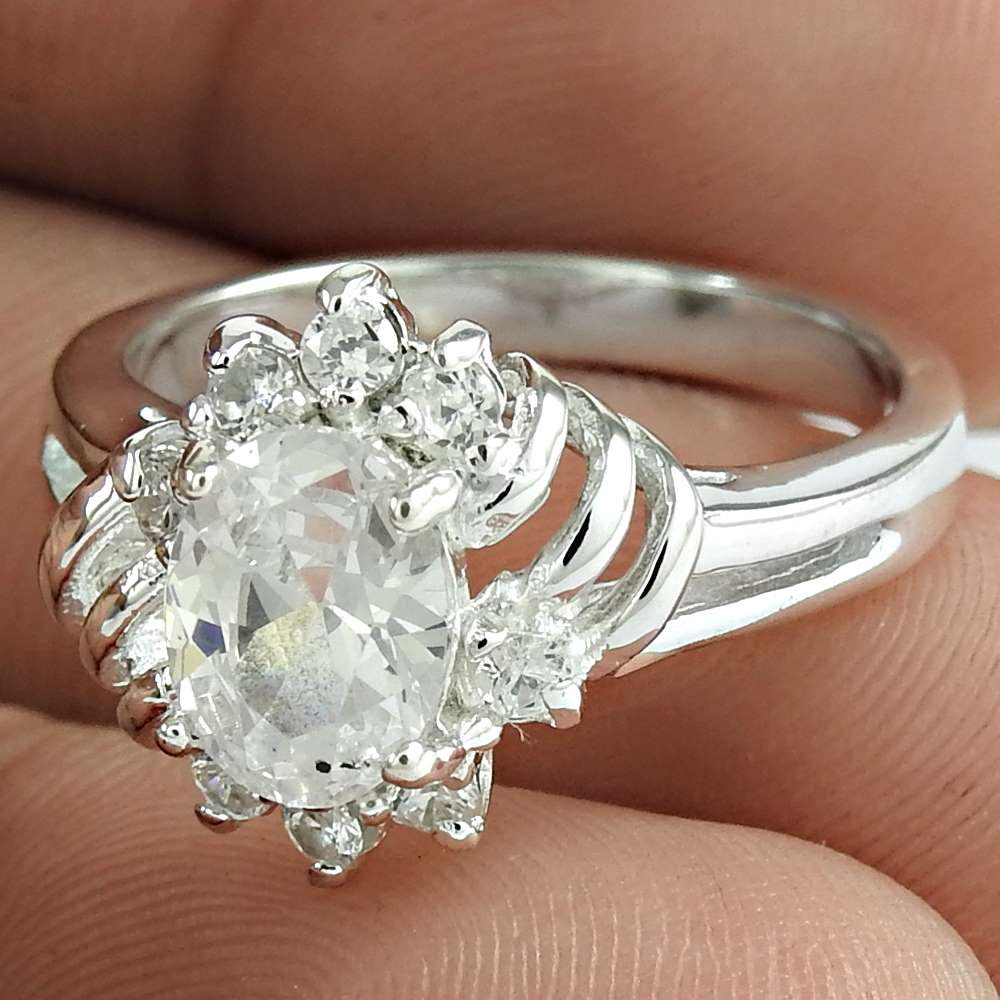 Natural Cubic Zirconia Engagement Christmas Gift Ring Size 7 925 Silver I15