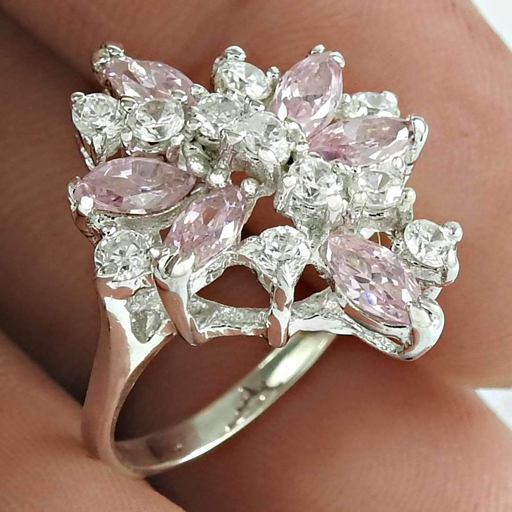 925 Silver Natural Cubic Zirconia Engagement Christmas Gift Ring Size 5 K15