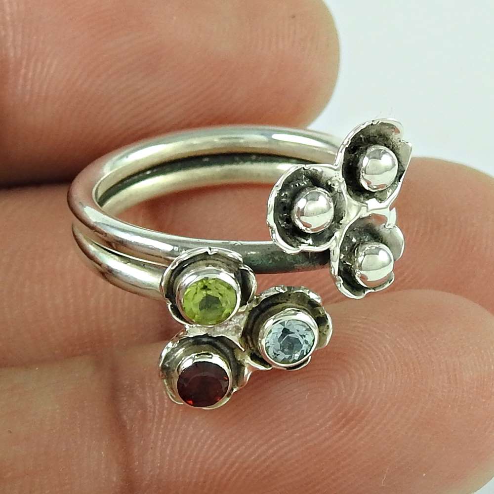 Woman Gift 925 Silver Natural Garnet Gemstone Statement Boho Ring Size 6 U49