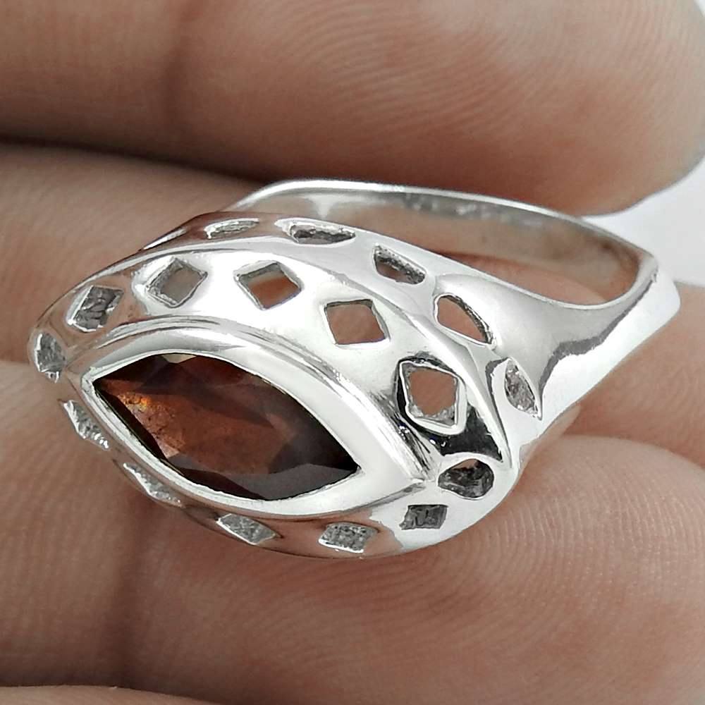 Natural Garnet Gemstone 925 Sterling Silver Statement Ring Size 8 For Girls J14