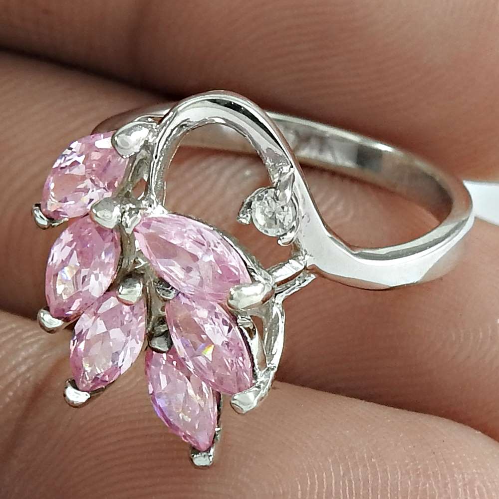 Christmas Gift 925 Silver Natural Cubic Zirconia Solitaire Ring Size 5 F13