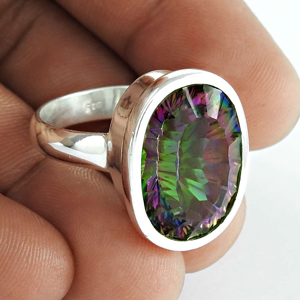 Secret Design Mystic Topaz Gemstone 925 Sterling Silver Ring