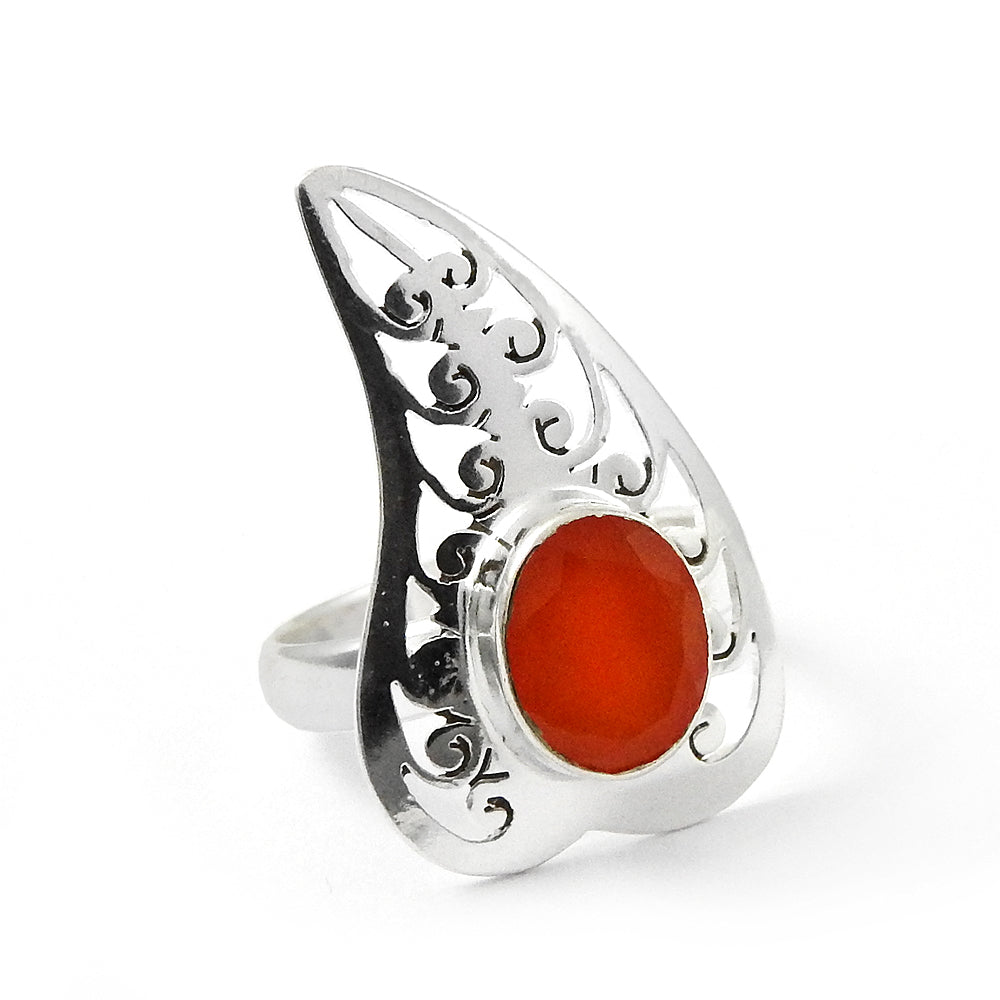 Leaf Design 925 Sterling Silver Carnelian Ring Supplier