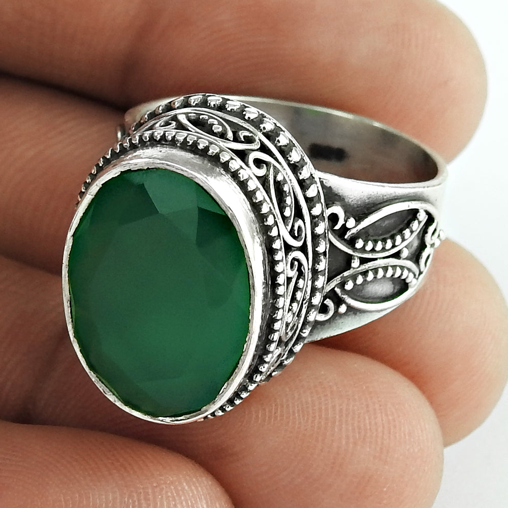 New Design 925 Sterling Silver Green Onyx Ring